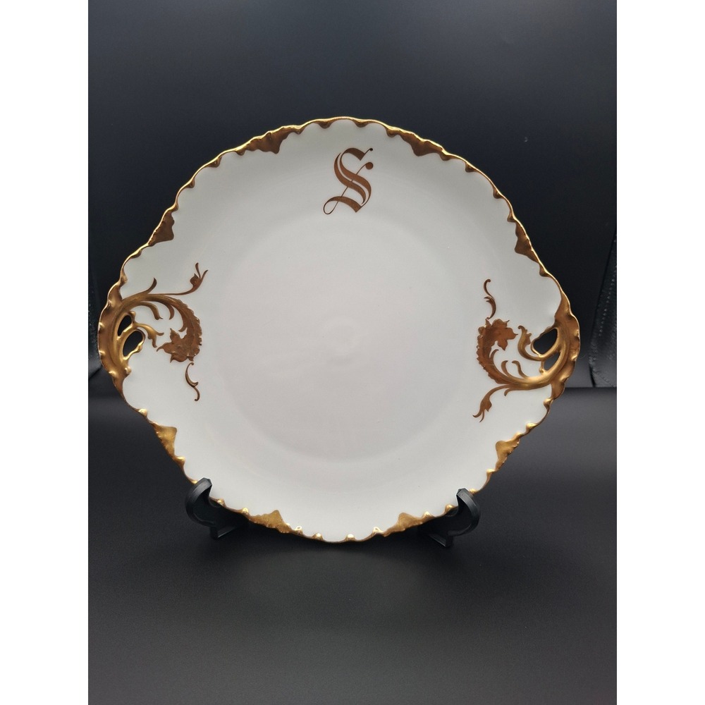 Antique R.C. Versailles Bavaria Gold Encrusted Monogram S Cake Plate 1912 11.5"